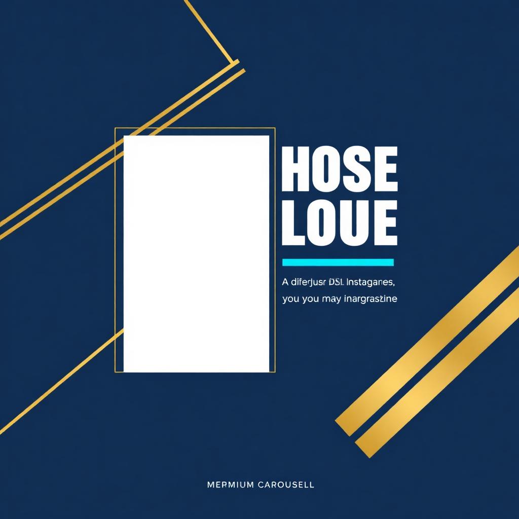 Social media carousel cover with split layout, gold lines and cyan accents